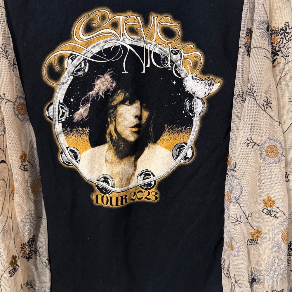 Stevie Nicks Upcycled Graphic Tour T-Shirt & Sheer Embroidered Balloon Sleeve - Picture 2 of 4